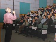 Prof. Stephen Boyd speaking on convex optimization to a packed audience of well over 245