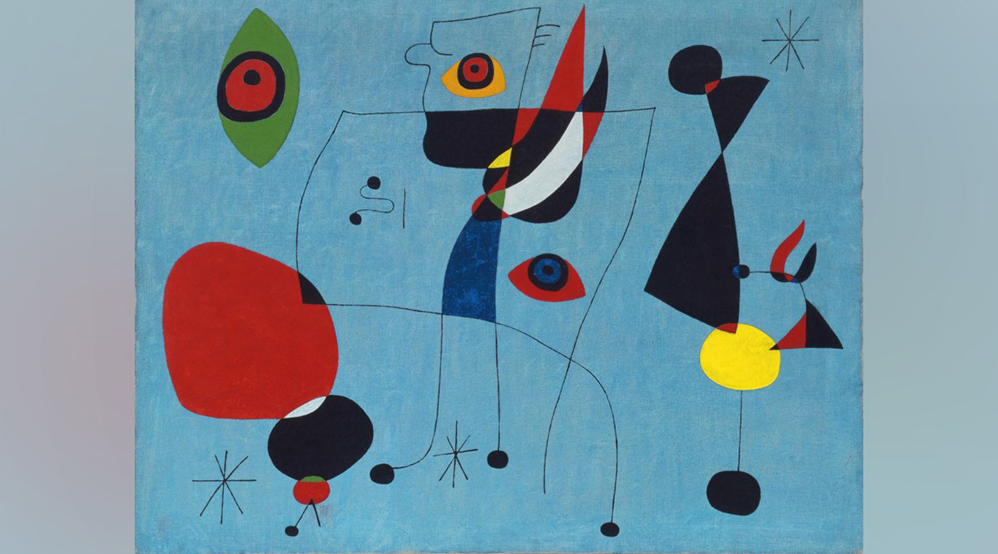 謝嶺雲喜歡的加泰隆尼亞藝術家胡安．米羅 (Joan Miró) 的畫作《夜間的女人和鳥》(1947)<em>（來源：Calder Foundation, New York）</em>