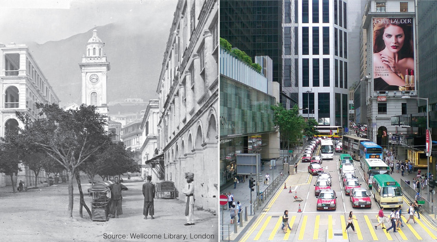 Then and now: North of Des Voeux Road facing Pedder Street