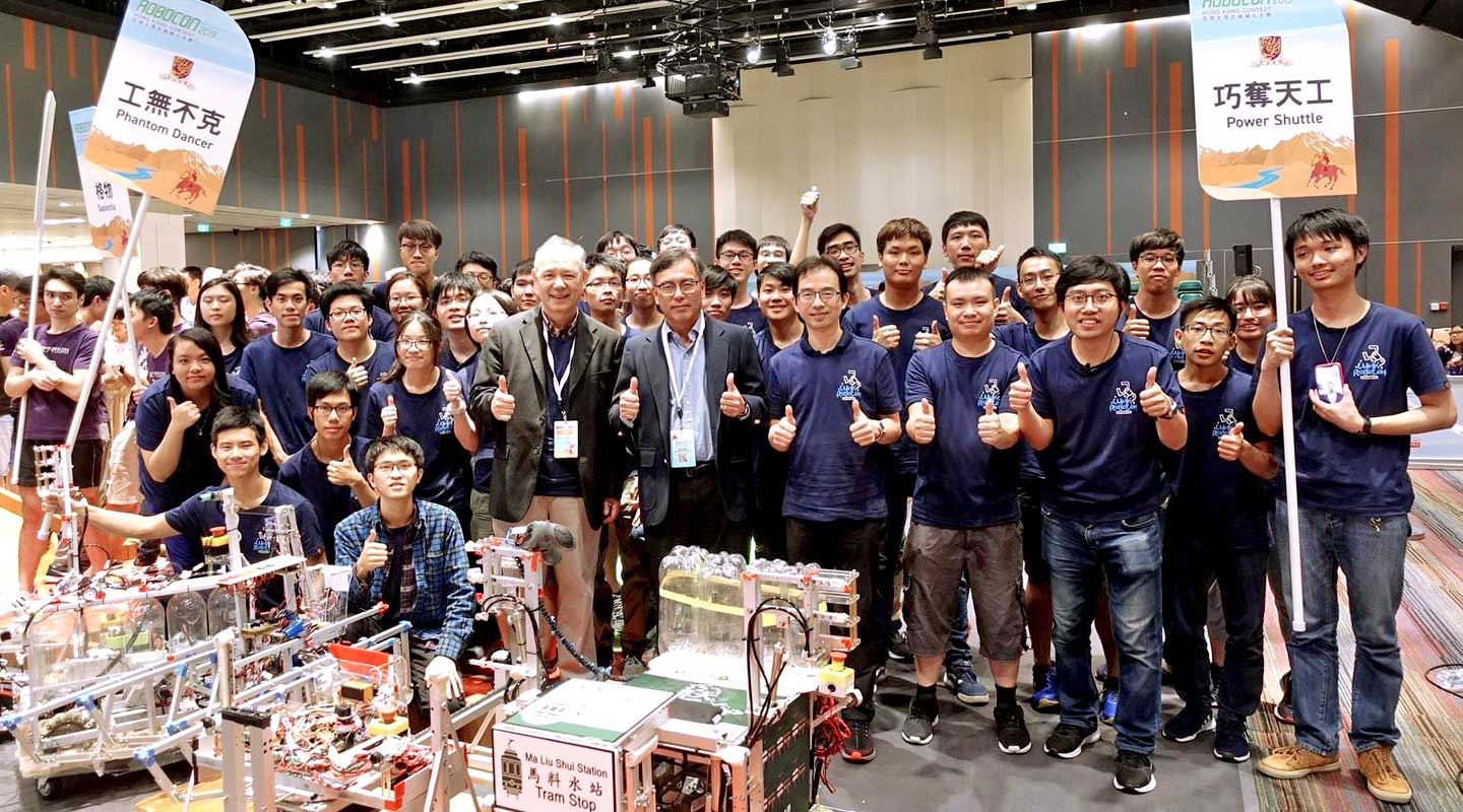 Professor Wong with CUHK students building their way to victory at Robocon 2019 here in Hong Kong and in Asia