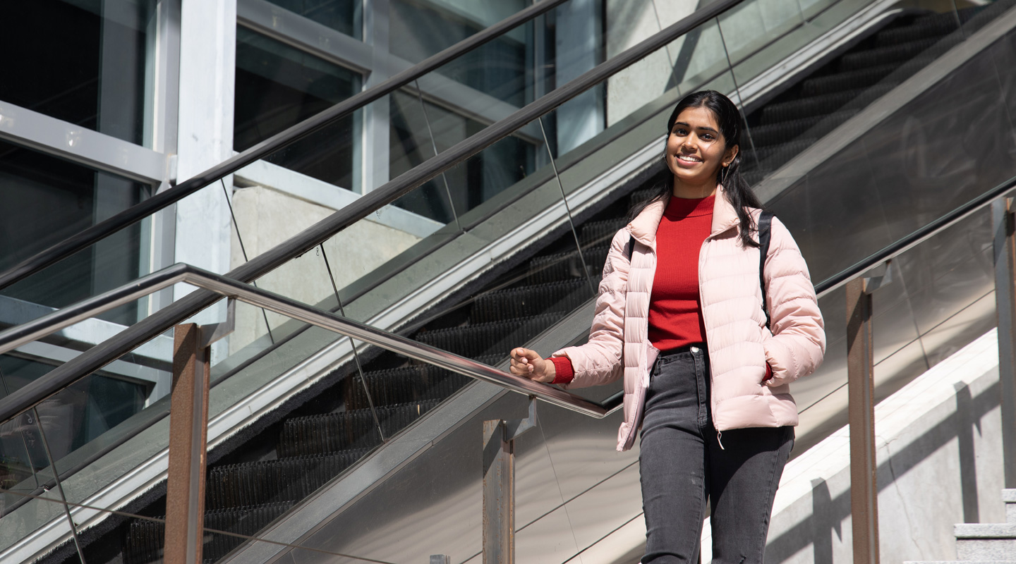 Although most of the lectures are taught via ZOOM, Varsha loves to occasionally come back to campus and take a stroll <em>(Photo by Eric Sin)</em>