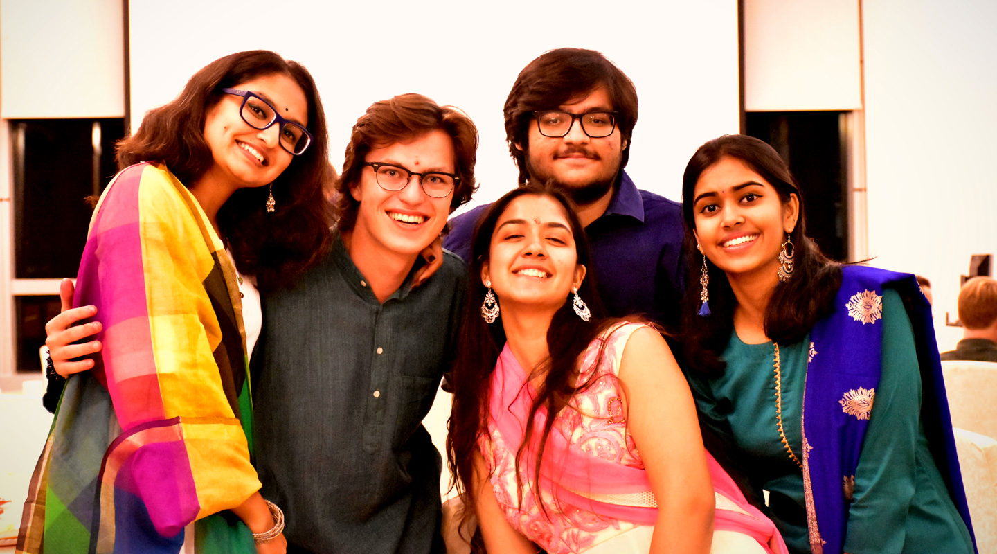 Varsha <em>(rightmost)</em> and her friends at Diwali—the 'Festival of Lights'—at CUHK Indian Festivals <em>(courtesy of interviewee)</em>