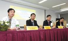 (From left): Prof. Leung Sing-fai, associate professor, Department of Clinical Oncology, Prof. Chan Kwan-chee Allen, assistant professor, Department of Chemical Pathology, Prof. Lo Yuk-ming Dennis, Li Ka Shing Professor of Medicine and Prof. Hung Chi-wan Emily, assistant professor, Department of Chemical Pathology introducing the programme