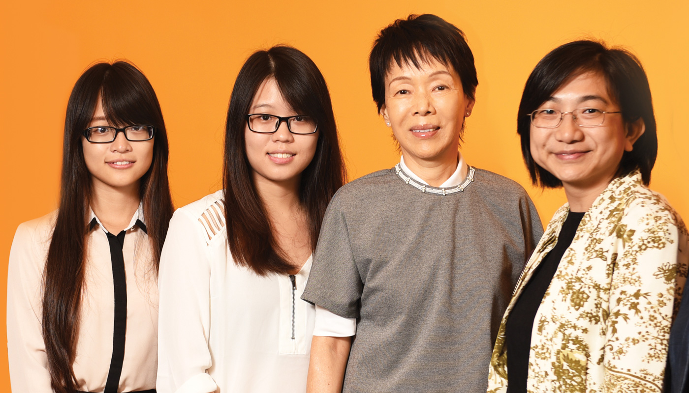 Ruth <em>(2nd right)</em> with three generations of scholarship recipients: <em>(from right)</em> Janet, Esther and Jessica