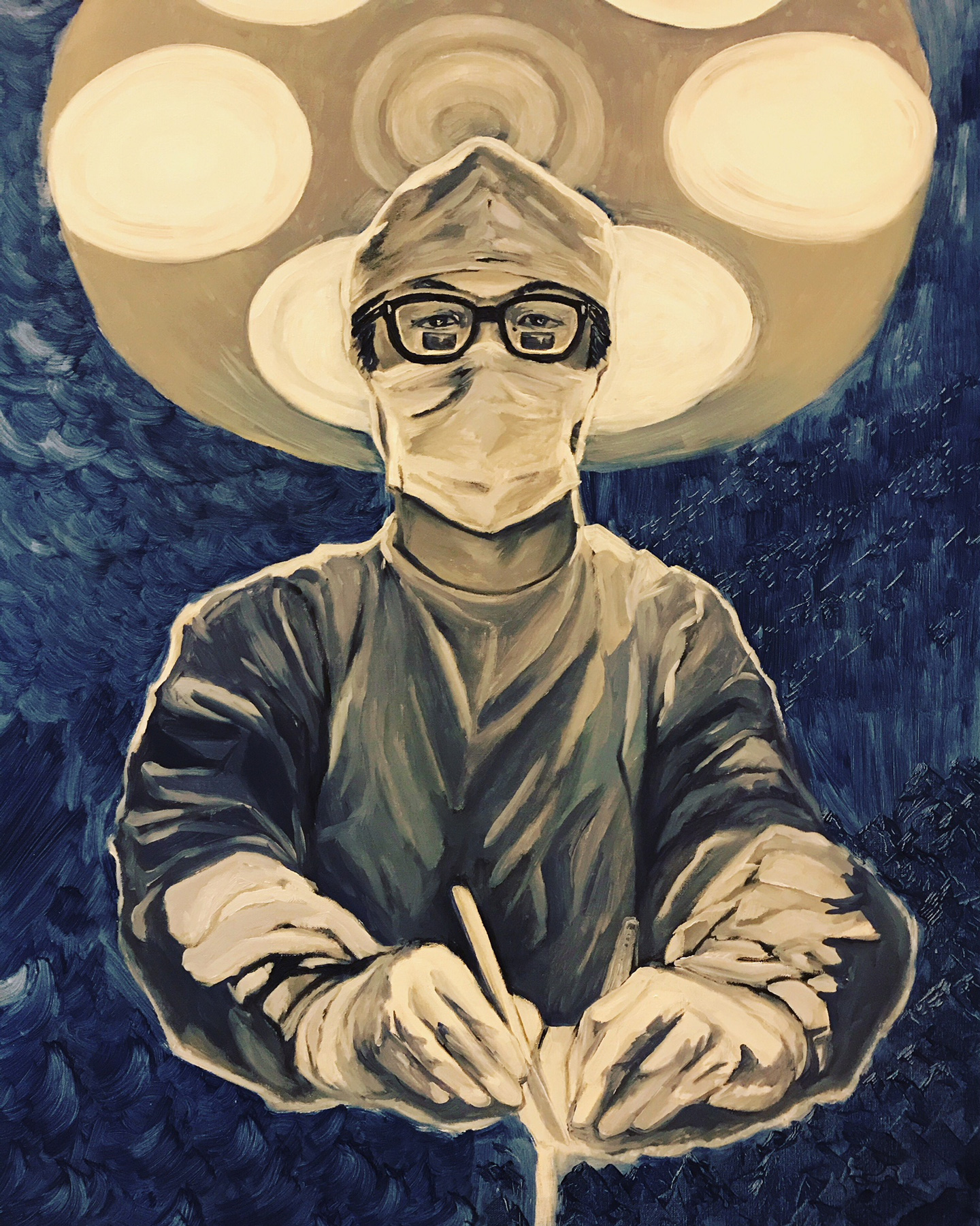 One of Dr. Wong’s paintings of a surgeon in action