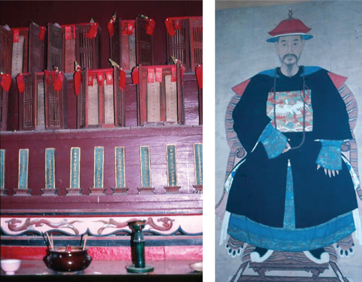 Ancestral tablets and portrait. Living halls displaying the portraits were called ‘Ying Tang’ (image hall)