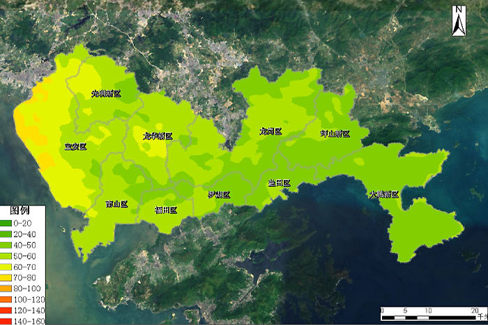2013年3月5日深圳PM2.5反演圖