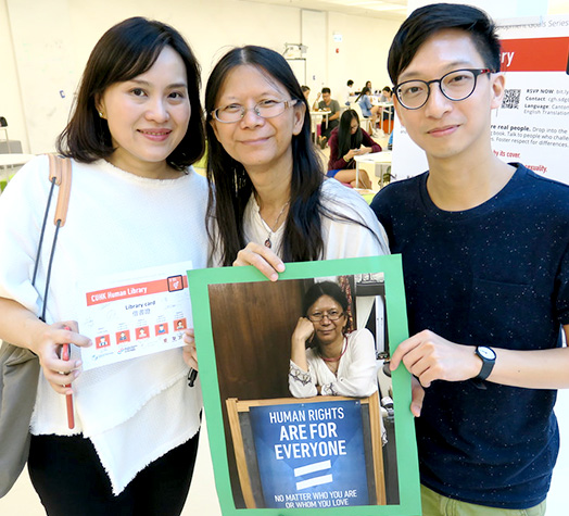 <em>The CUHK Human Library has Small Luk (centre), an intersex therapist, in dialogue with students </em>